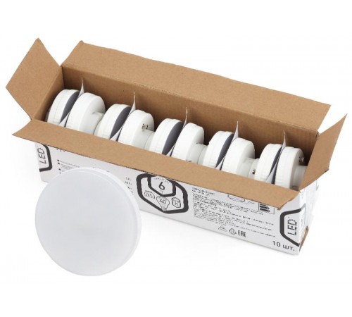 Лампа светодиодная RED LINE LED GX-6W-865-GX53 R (10-PACK) GX53 6Вт таблетка холодный дневной свет  Б0045330  ЭРА
