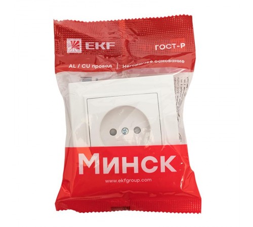 Минск Розетка 1-местная СП без заземления, 10 А, с защ.штор., белая EKF Basic  ERR10-022-100  EKF