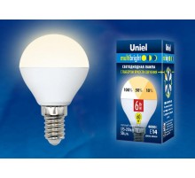 Лампа светодиодная LED-G45-6W/WW/E14/FR/MB PLM11WH LED. "шар", матовая. Серия Multibright. 3000K 100-50-10 .  UL-00002375  Uniel