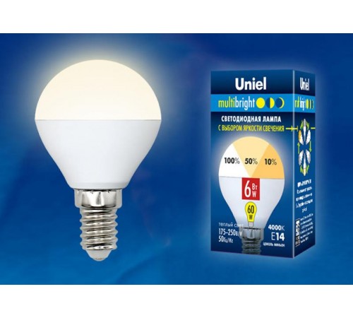 Лампа светодиодная LED-G45-6W/WW/E14/FR/MB PLM11WH LED. "шар", матовая. Серия Multibright. 3000K 100-50-10 .  UL-00002375  Uniel