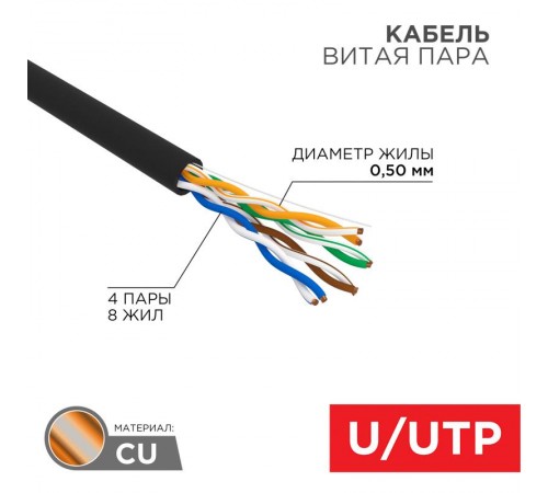 Кабель UTP  4PR  24AWG  CAT5e  305м  OUTDOOR  01-0045  REXANT
