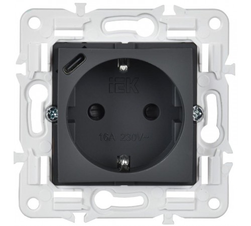 SKANDY Розетка с заземлением с защитными шторками 16А с USB C 18Вт SK-R17G графит   SK-R14-16-U14-018-K53  IEK