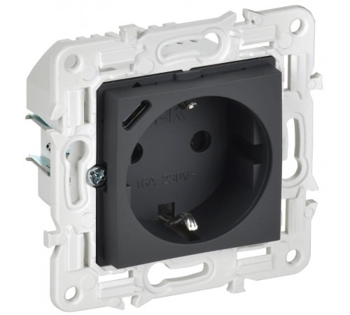 SKANDY Розетка с заземлением с защитными шторками 16А с USB C 18Вт SK-R17G графит   SK-R14-16-U14-018-K53  IEK