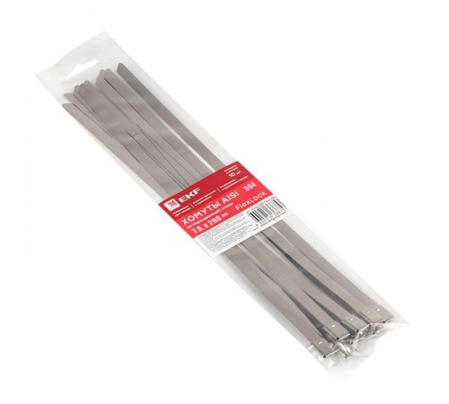 Хомут AISI 304 из нержавеющей стали, 7.9x290 (10 шт.) FlexLock PROxima  plc-fl-tss-304-7.9x290-r  EKF