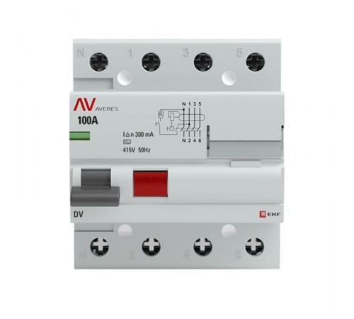 Выключатель дифференциальный (УЗО) DV 4п 100А 300мА тип AC AVERES  rccb-4-100-300-ac-av  EKF