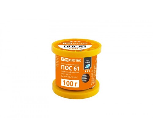 Припой ПОС 61, трубка с канифолью, ГОСТ 21931-76, 2 мм, 100 г, катушка, серия "Алмаз"  SQ1025-0307  TDM
