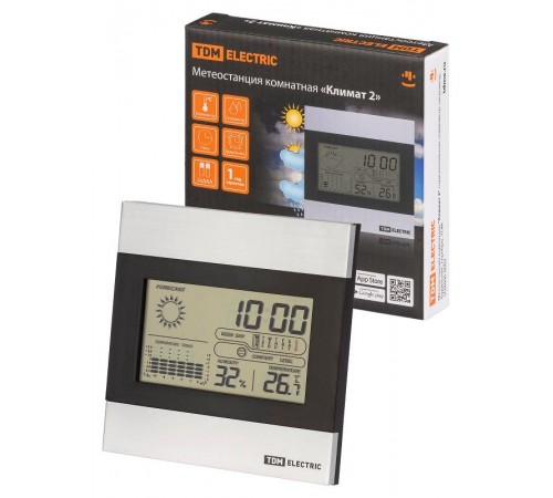 Метеостанция комнатная "Климат 2" горизонтальная, термометр, гигрометр, будильник, серебро,  SQ4006-0002  TDM