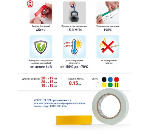ПВХ-изолента  ЭРА ПВХ-изолента 19мм*20м красная  C0036541  ЭРА