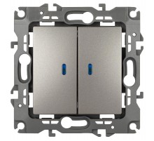 Выключатель ЭРА Серия 12 12-1105-16 двойной с подсветкой, 10АХ-250В, титан   Б0065719  ЭРА