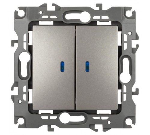 Выключатель ЭРА Серия 12 12-1105-16 двойной с подсветкой, 10АХ-250В, титан   Б0065719  ЭРА