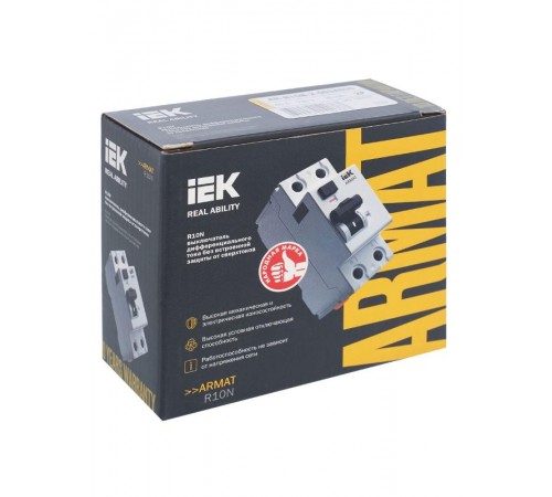 Выключатель дифференциальный (УЗО) R10N 2P 63А 30мА тип A ARMAT  AR-R10N-2-063A030  IEK