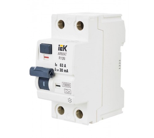 Выключатель дифференциальный (УЗО) R10N 2P 63А 30мА тип A ARMAT  AR-R10N-2-063A030  IEK