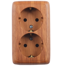 Розетка открытой установки, двухместная, с заземляющим контактом, цвет дуб  РА16-151-05  HEGEL