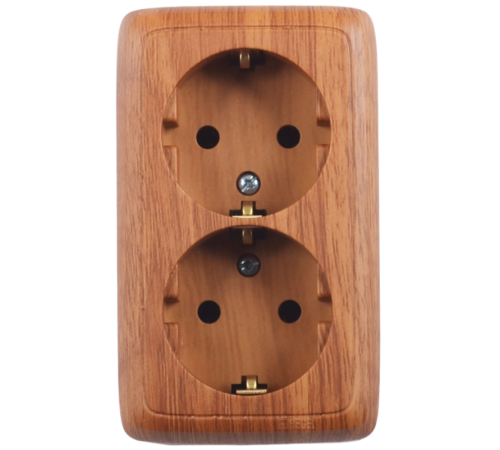 Розетка открытой установки, двухместная, с заземляющим контактом, цвет дуб  РА16-151-05  HEGEL