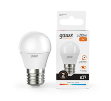 Лампа светодиодная LED 8Вт E27 220В 2700К Elementary шар  53218  Gauss