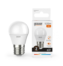 Лампа светодиодная LED 8Вт E27 220В 2700К Elementary шар  53218  Gauss