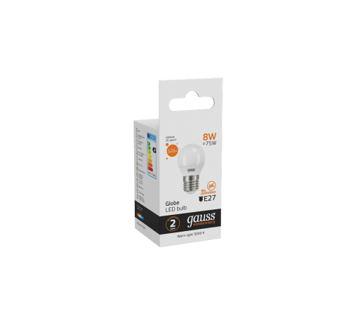 Лампа светодиодная LED 8Вт E27 220В 2700К Elementary шар  53218  Gauss