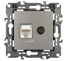 Розетка ЭРА Серия 12 12-3110-16 комбинированная RJ45+TV, титан   Б0065646  ЭРА
