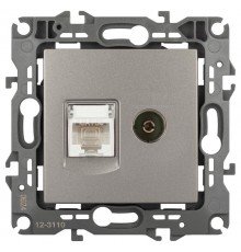 Розетка ЭРА Серия 12 12-3110-16 комбинированная RJ45+TV, титан   Б0065646  ЭРА