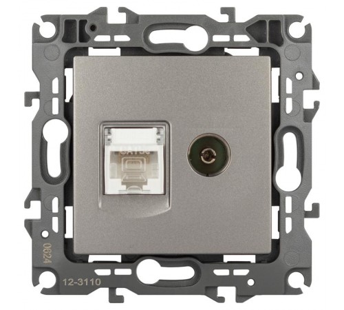 Розетка ЭРА Серия 12 12-3110-16 комбинированная RJ45+TV, титан   Б0065646  ЭРА