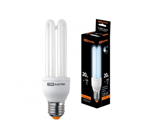 Лампа энергосберегающая КЛЛ-3U-20 Вт-4000 К-Е27 (41х156 мм)  SQ0323-0044  TDM