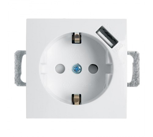 PST16-9111-01 Розетка 1-местная с/з (механизм), 250В, 16А, с USB 1А, серия Эрна, белый  39318  STEKKER