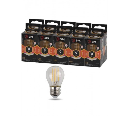 Лампа светодиодная F-LED P45-9w-827-E27 (филамент, шар, 9Вт, тепл, E27)  Б0047023  ЭРА