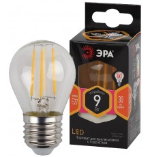 Лампа светодиодная F-LED P45-9w-827-E27 (филамент, шар, 9Вт, тепл, E27)  Б0047023  ЭРА