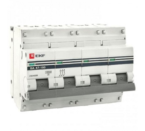 Выключатель автоматический четырехполюсный ВА 47-100 80А D 10кА PROxima  mcb47100-4-80D-pro  EKF