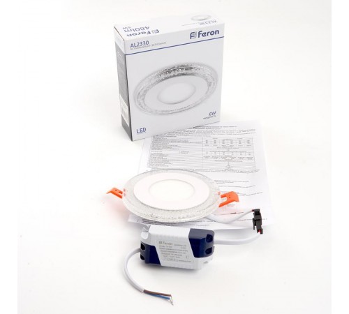Светильник светодиодный встраиваемый круг AL2330, 6W, 480 Lm, 4000К и подсветка 4000К, белый  29584  FERON