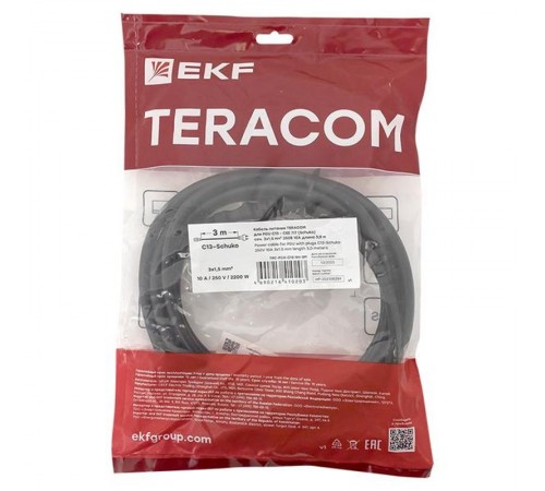 Кабель питания TERACOM для PDU IEC 60320 C13 - CEE 7/7 (Schuko)3x1,5мм2 250В 10A длина 3 м  TRC-PCA-C13-SH-3M  EKF