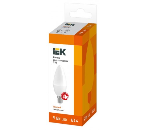 Лампа светодиодная LED 9Вт 230В 3000К E14 свеча  LLE-C35-9-230-30-E14  IEK