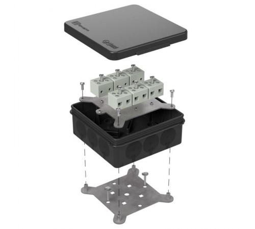 Коробка огнестойкая для о/п двухкомпонентная 60-0303-9005-FR6.0-12 Е15-Е120 100х100х40 IP66  12p, 6.0 мм.кв. черная 60-0303-9005-FR6.0-12  Промрукав