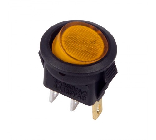 Выключатель клавишный круглый 250V 3А (3с) ON-OFF желтый с подсветкой Micro  36-2532  REXANT