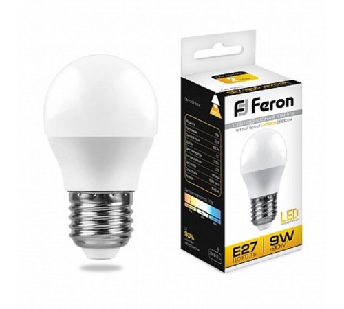 Лампа светодиодная LB-550 (9W) 230V E27 2700K G45  25804  FERON