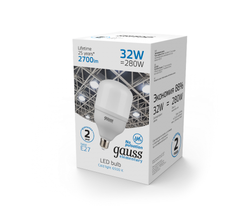 Лампа светодиодная Elementary LED T100 E27 32W 2700lm 180-240V 6500K 1/20  63233  Gauss