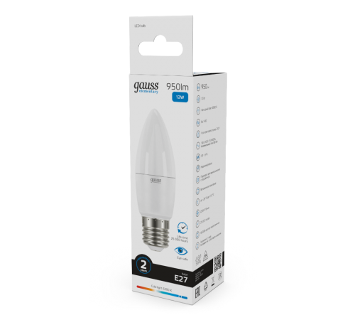 Лампа светодиодная Elementary Свеча 12W 950lm 6500K E27 LED 1/10/100  30232  Gauss