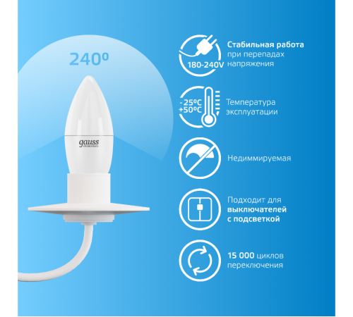 Лампа светодиодная Elementary Свеча 12W 950lm 6500K E27 LED 1/10/100  30232  Gauss