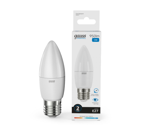 Лампа светодиодная Elementary Свеча 12W 950lm 6500K E27 LED 1/10/100  30232  Gauss