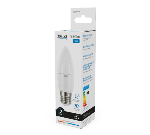 Лампа светодиодная Elementary Свеча 12W 950lm 6500K E27 LED 1/10/100  30232  Gauss