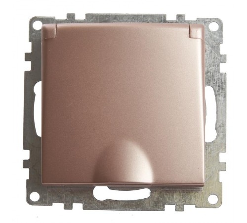 Розетка 1-местная с крышк с защ. штор (механизм) с/з, 250В, 16А, серия Катрин, GLS16-7112-02, шампань  39594  STEKKER