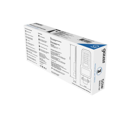 Светильник светодиодный консольный уличный Qplus 50W 6000lm 5000K 120-260V IP65 370*145*45мм черный КСС "Ш" LED 1/6  629535350  Gauss