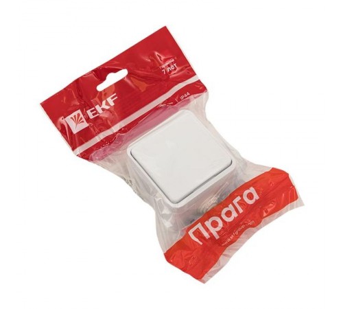 Прага Розетка 1-местная 16А с заземлением с крышкой IP44 белая EKF  EKR16-029-10-44  EKF