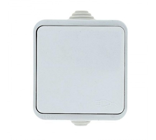 Прага Розетка 1-местная 16А с заземлением с крышкой IP44 белая EKF  EKR16-029-10-44  EKF