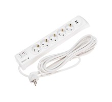 Фильтр сетевой 5 гнезд, 5м, 3х1,5мм, с автовыкл, 2 USB, белый  13-4701  Kranz