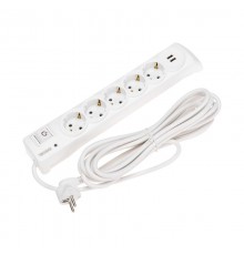Фильтр сетевой 5 гнезд, 5м, 3х1,5мм, с автовыкл, 2 USB, белый  13-4701  Kranz