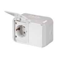 Розетка DoubleSCHUKO в сборе с заземлением, 16А / 250В, IP44, зажимные клеммы, наружный монтаж, серия Jussi, белый  402ESW   2TKA000996G1  ABB