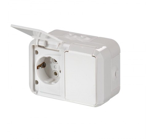 Розетка DoubleSCHUKO в сборе с заземлением, 16А / 250В, IP44, зажимные клеммы, наружный монтаж, серия Jussi, белый  402ESW   2TKA000996G1  ABB