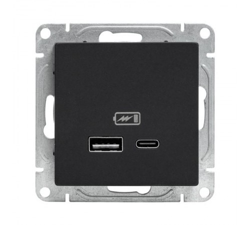 Механизм розетки USB-A+С, чёрный Эпика EKF  UP1-SOB-USBA+USBC  EKF