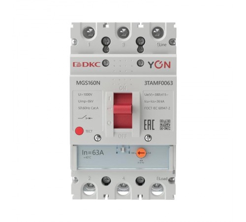 Авт. выкл. YON MGS160 3P 50,4-63A 36kA  MGS160N-3TAMF0063  DKC